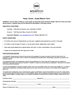 Party Event Guest Waiver Form AquaTech Swim School