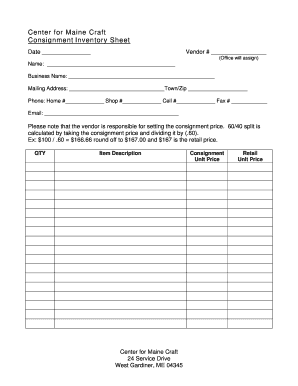 Consignment Inventory Form