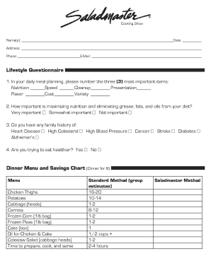 Lifestyle Questionnair Indd University Saladmaster Form - Fill Out and ...