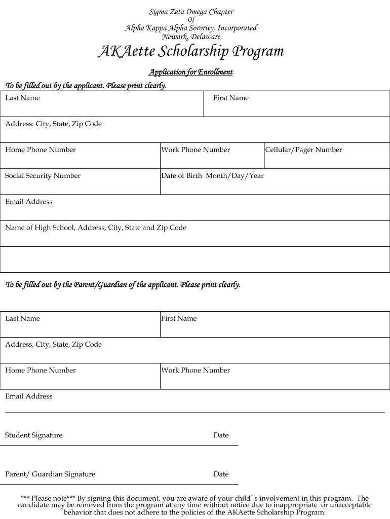 Akaette Program of Sigma Zeta Omega  Form