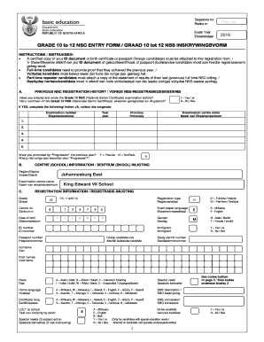 Grade 12 Application  Form