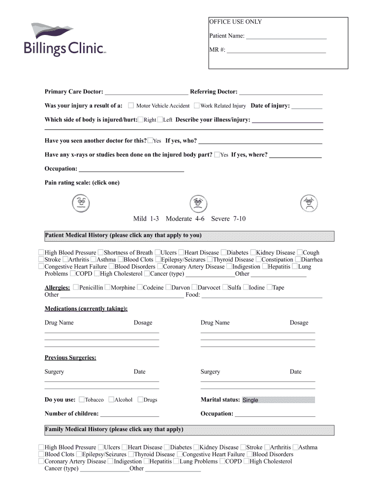 Patient and Family BMedical History Formbpages Billings Clinic