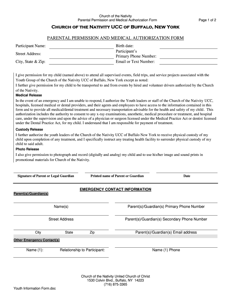 Permission Slip Template  Church of the Nativity UCC  Nativityucc  Form