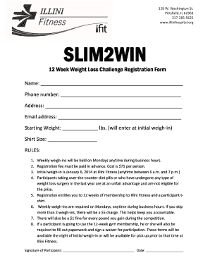 12 Week Weight Loss Challenge Registration Form Illinihospital