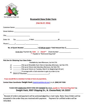 Brunswick Stew Order Form Richmond Shag Club