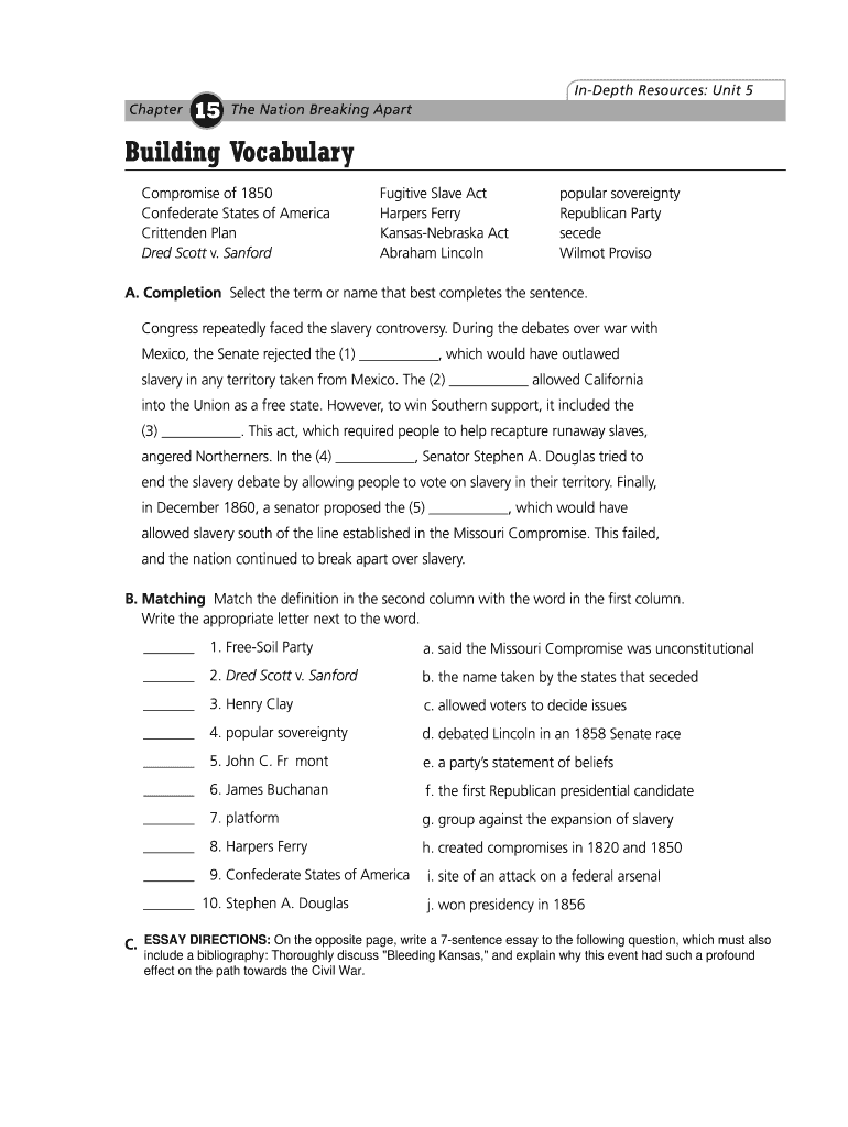 Name Date Chapter the Nation Breaking Apart 15 Building  Form