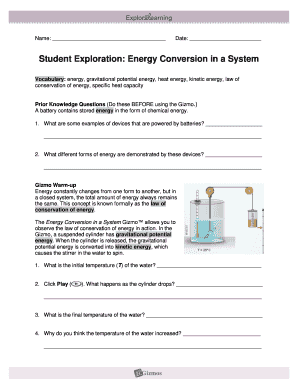 Energy Conversion in a System Gizmo Answer Key  Form