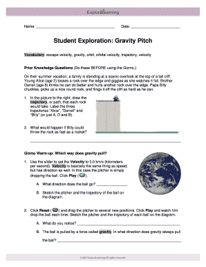 Gravity Pitch Gizmo Answer Key  Form