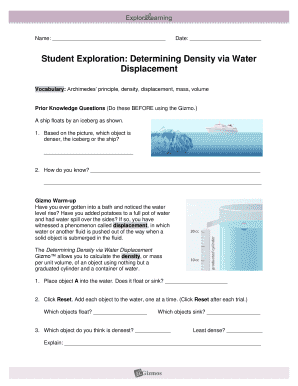 Determining Density Via Water Displacement Gizmo Answer Key  Form
