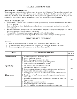 SHAPE ASSESSMENT TOOL SPIRITUAL GIFTS INVENTORY Vergennesumc  Form