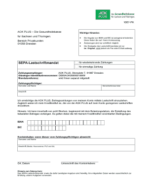 Aok Plus Sepa Lastschriftmandat Arbeitgeber  Form