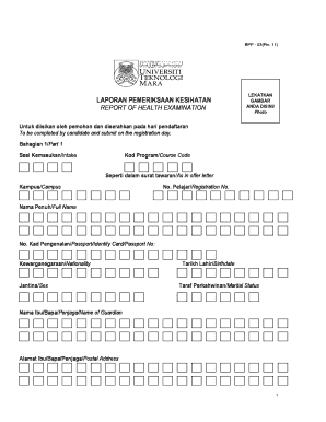 Laporan Pemeriksaan Kesihatan Uitm  Form