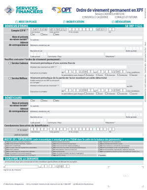 Ordre De Virement Permanent En XPF Nouvelle Cal Donie Wallis Ccp  Form