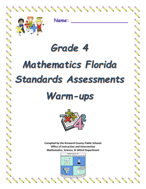 Grade 5 Mathematics Florida Standards Assessments Warm Ups Answer Key  Form