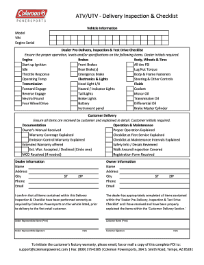 Atv Inspection Checklist  Form