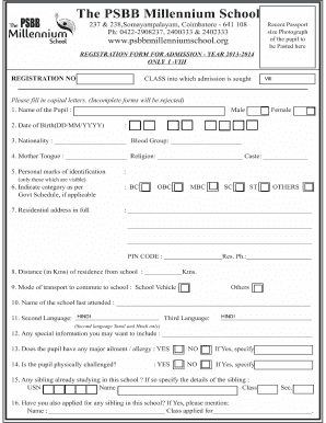 Admission Sought in Class Meaning  Form