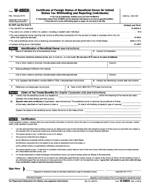 Form W 8BEN Certificate of Foreign Status of Beneficial