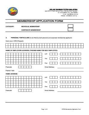 Kelab Rahman Putra Membership  Form