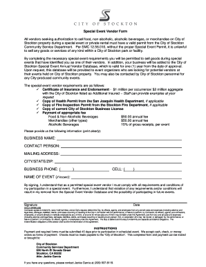 Special Event Vendor Form City of Stockton Home Page