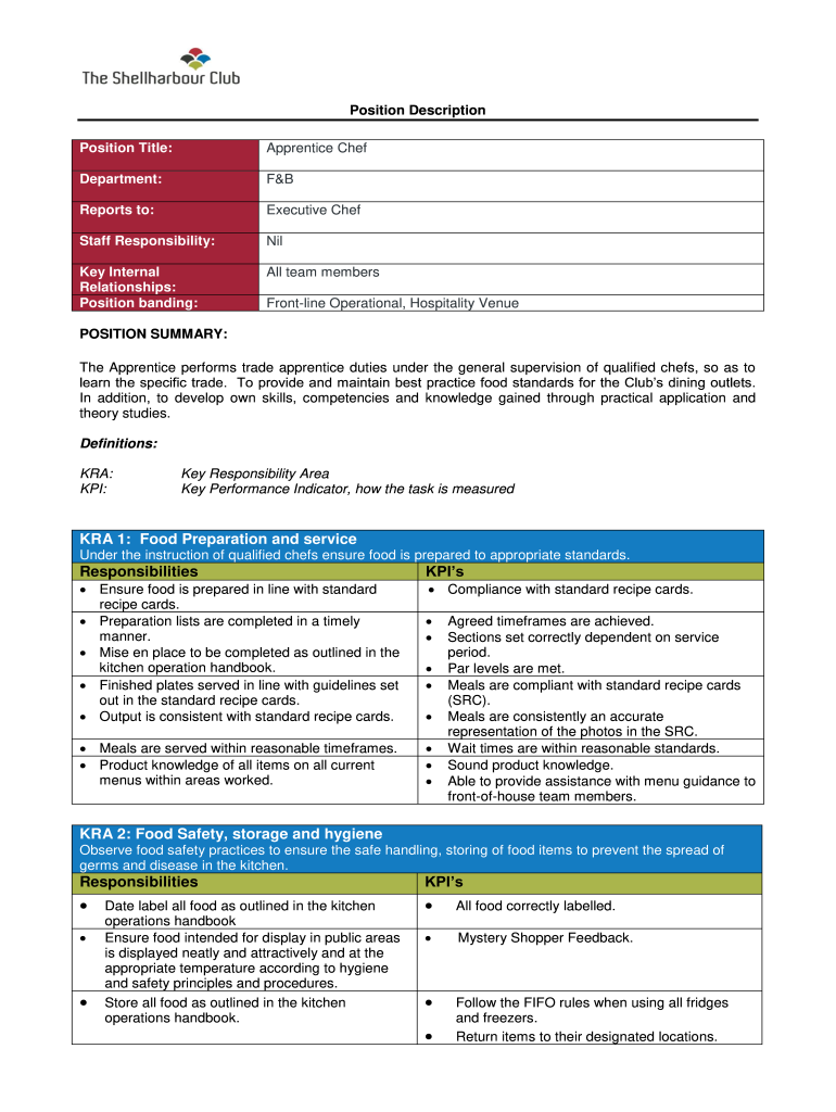 The Shellharbour Club Food Services Kra  Form