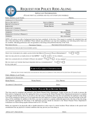 Request for Police Ride along  Mount Pleasant Police Department  Mountpleasanttnpolice  Form