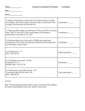 Commission Worksheet PDF  Form