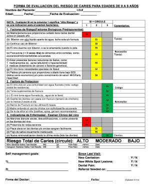 CARIES RISK ASESSMENT FORM for AGE 0 to 5 YEARS PRIME Uclachatpd