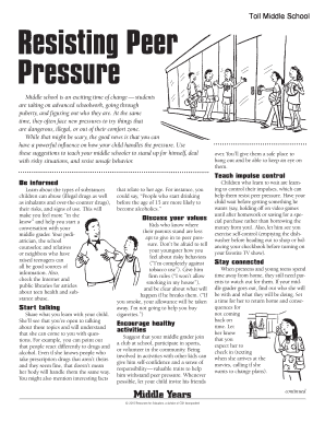 Peer Pressure Worksheets for Middle School  Form