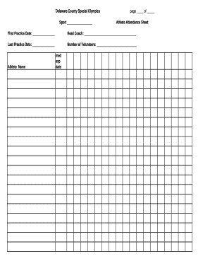 Athlete Attendance Sheet First Practice Date Special Olympics of Sodelco  Form