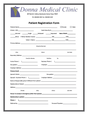 Patient Registration Form Donna Medical