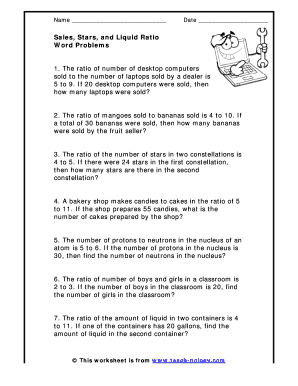 Sales Stars and Liquid Ratio Word Problems EH Sutherland Ehsutherland  Form