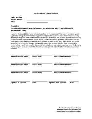 Driver Exclusion Form Template