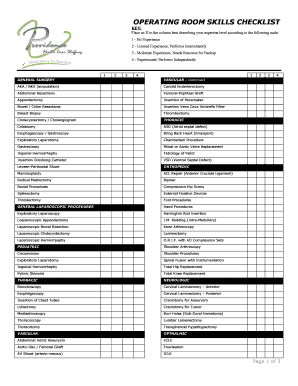 OPERATING ROOM SKILLS CHECKLIST Bprovidencestaffingbbcomb  Form