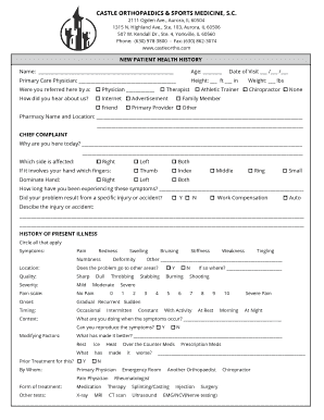 NEW PATIENT HEALTH HISTORY Castle Orthopedics  Form