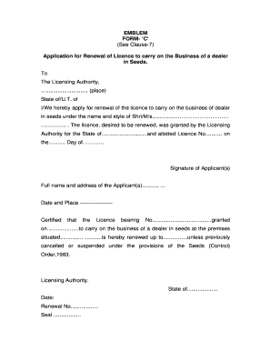 EMBLEM FORM C Application for Renewal of Licence to Agrisnet Tg Nic