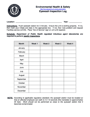 Printable Eyewash Station Checklist  Form