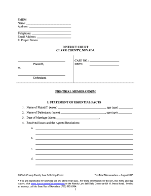 Pre Trial Memorandum PDF Family Law Self Help Center  Form