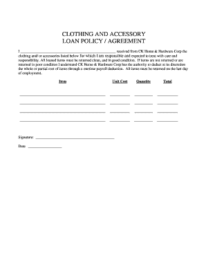 Clothing Loan Agreement  Form