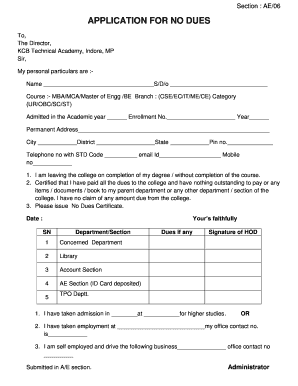 No Dues Certificate Format from Vendor to Company