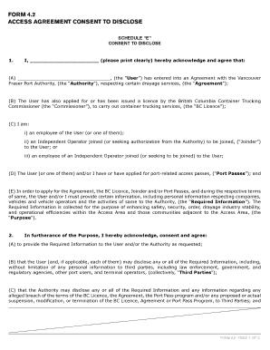 FORM 42 ACCESS AGREEMENT CONSENT to DISCLOSE Bc Ctc