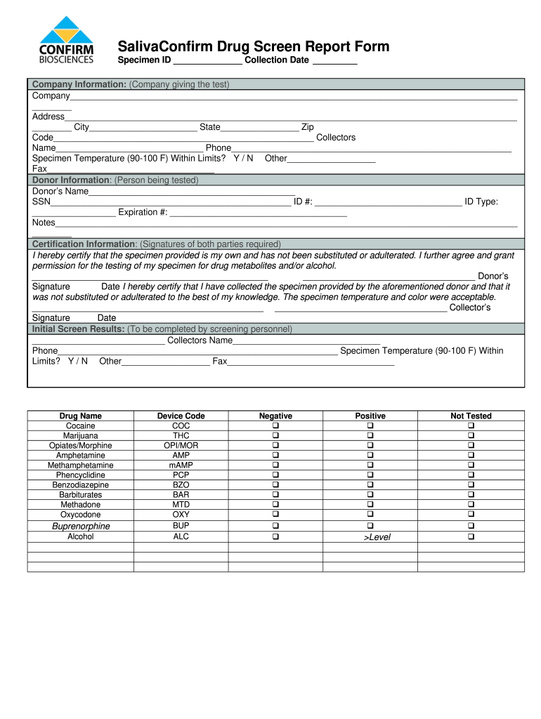 Get and Sign Drug Screen Report Forms New Confirm Biosciences