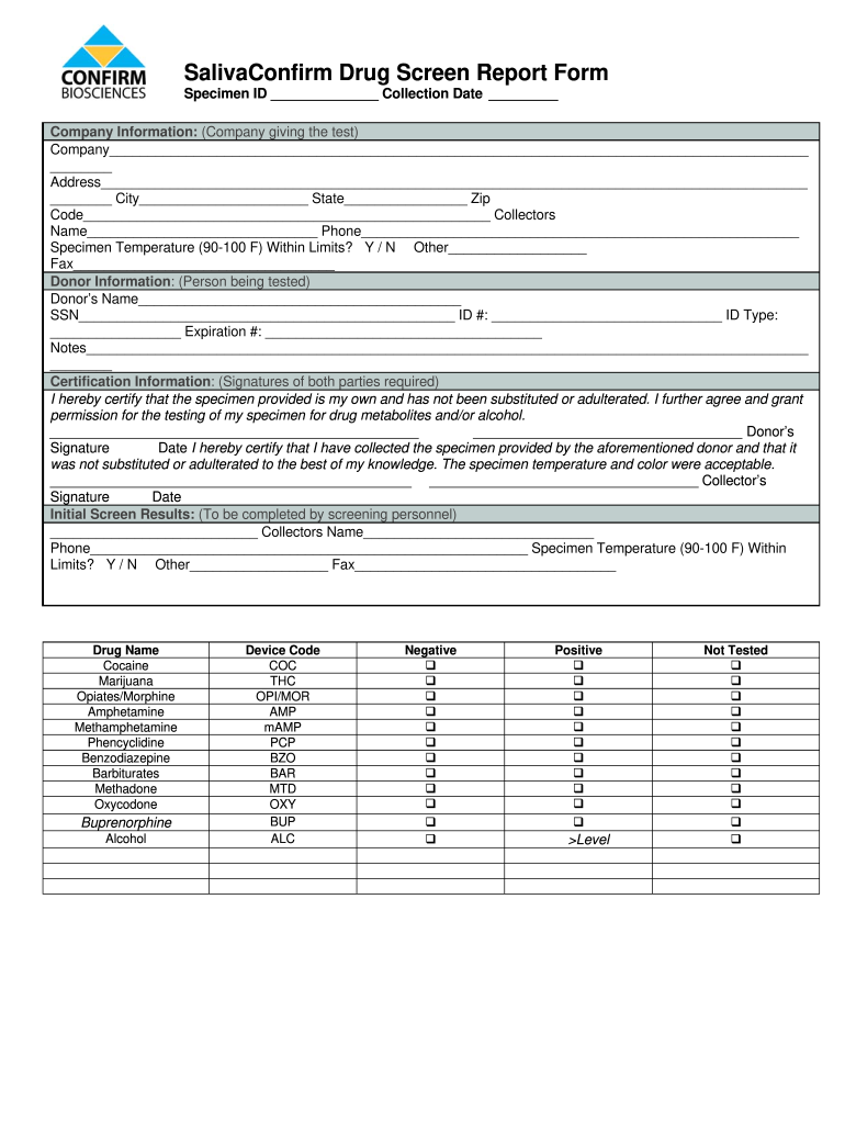 Drug Screen Report Forms New Confirm Biosciences