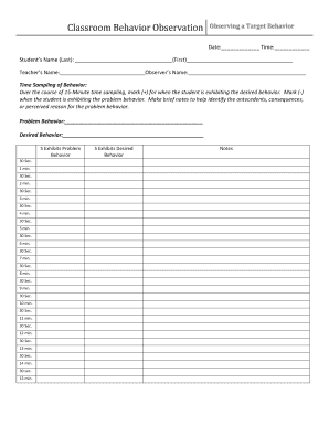 Time Sample Observation Template  Form