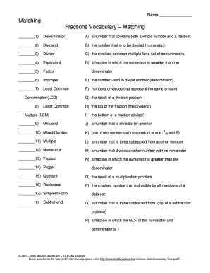 Fraction Vocabulary PDF  Form