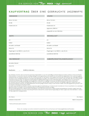 KAUFVERTRAG BER EINE GEBRAUCHTE JAGDWAFFE Ljv Nrw  Form