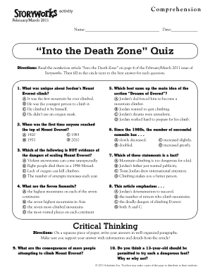 Out of the Death Zone Quiz Answers  Form