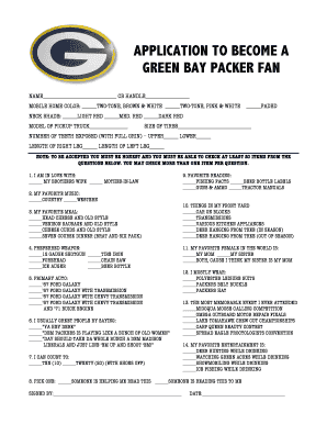 Green Bay Packers Bandwagon Application  Form