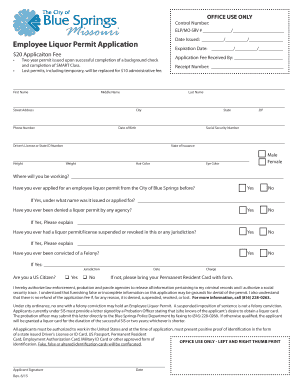 Blue Springs Liquor License  Form