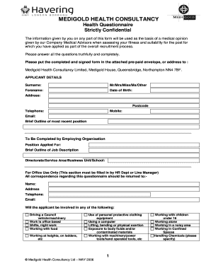 Medigold Health Questionnaire  Form