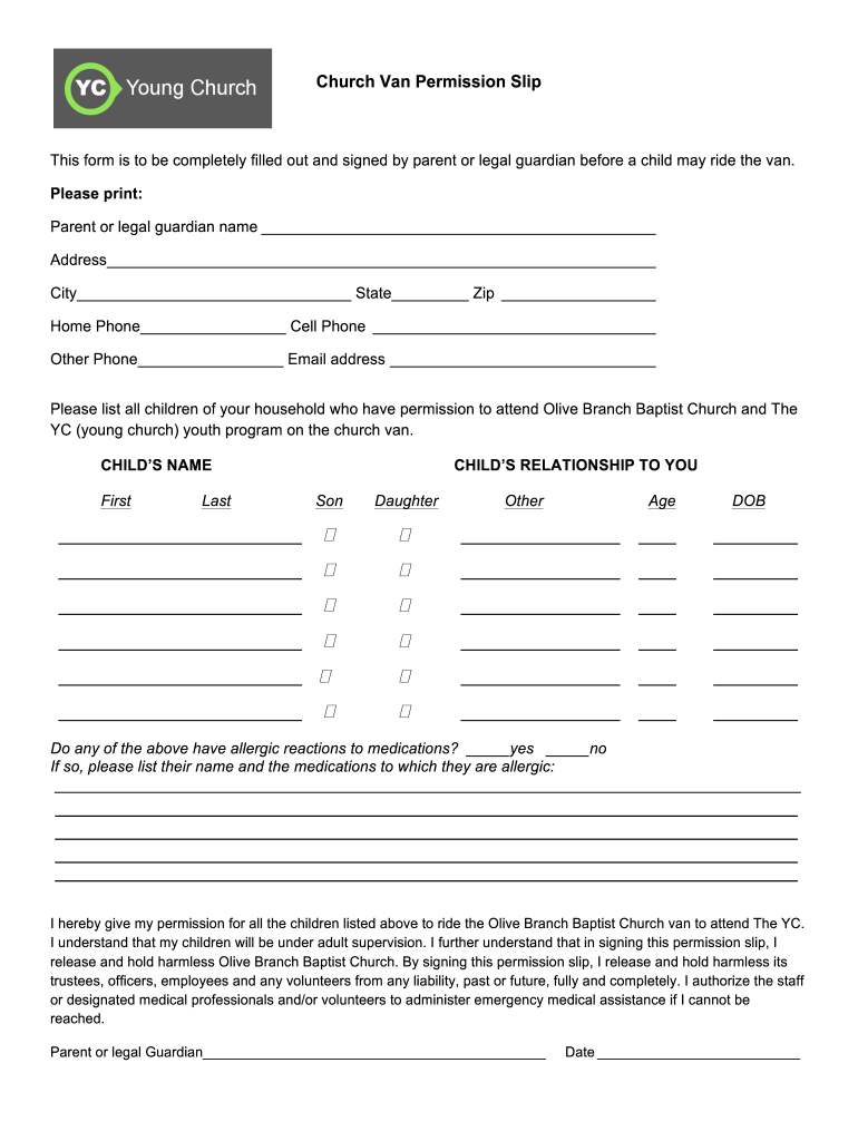Get and Sign Church Permission  Form
